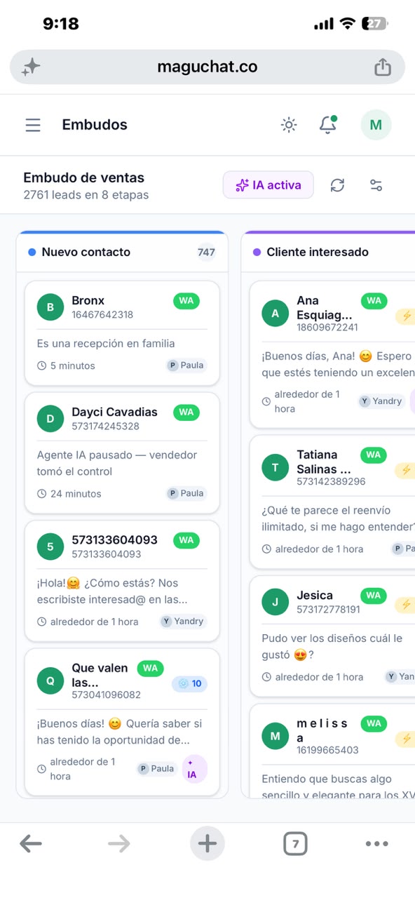 Embudo de ventas de Maguchat en el móvil